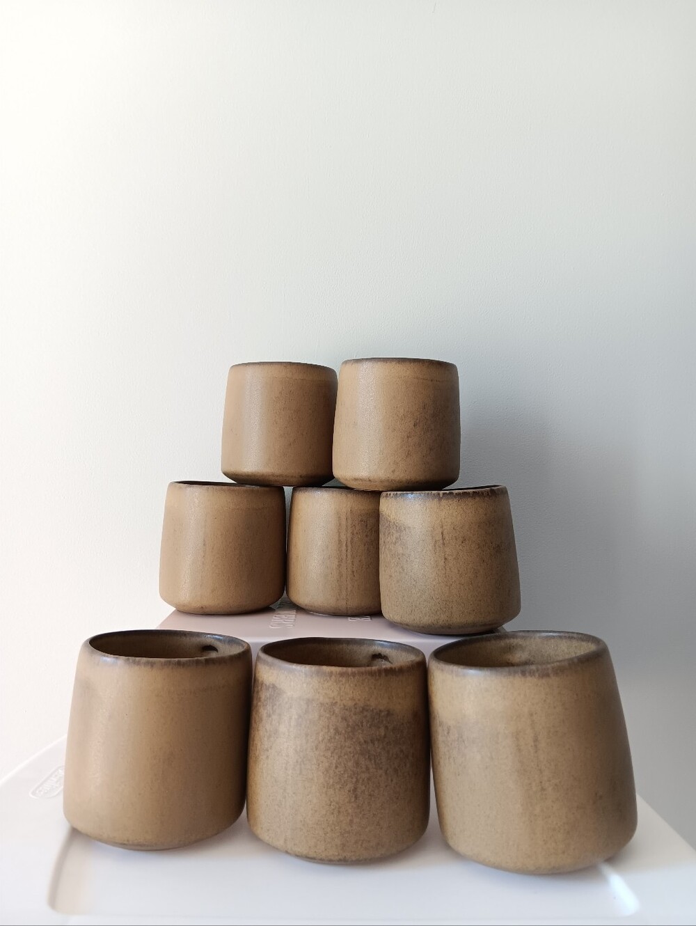 West Elm Kanto Stoneware Handled Coffee Tea Mugs Set of 8 Brown Grey Cardamom - Picture 9 of 13